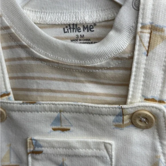 Little Me Cream Sailboat Print Overalls and top 3 months - Picture 3 of 5